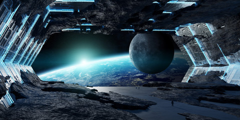 Wall Mural - huge asteroid spaceship interior 3d rendering elements of this image furnished by nasa