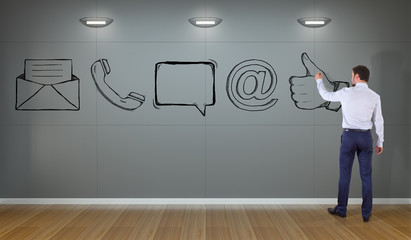 Poster - Businessman drawing e-mail sketch on a wall 3D rendering