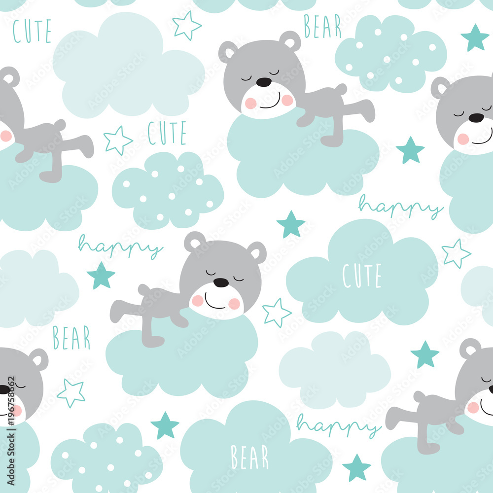 seamless teddy bear and clouds pattern vector illustration Stock Vector ...