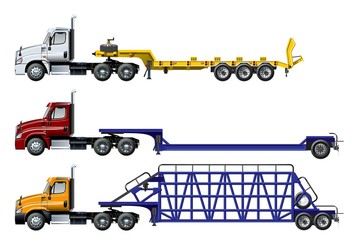 Wall Mural - Vector semi trucks set isolated on white