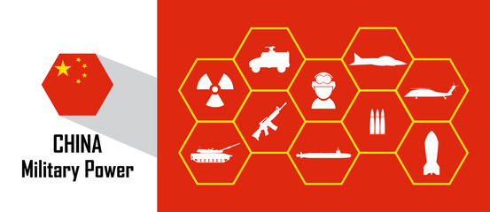 China military power icon with hexagon flag. Free royalty images.