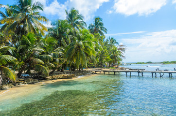 Wall Mural - Belize Cayes - Small tropical island at Barrier Reef with paradise beach - known for diving, snorkeling and relaxing vacations - Caribbean Sea, Belize, Central America