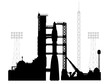 The launch pad for launching a carrier rocket. Vector drawing of a cosmodrome in a silhouette style.