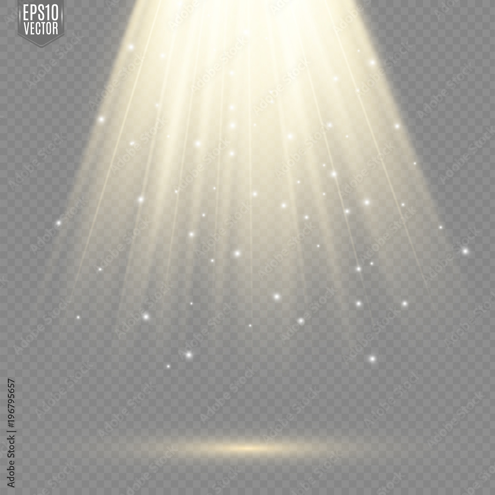Light flare special effect with rays of light and magic sparkles. Glow transparent vector light effect. - obrazy, fototapety, plakaty 