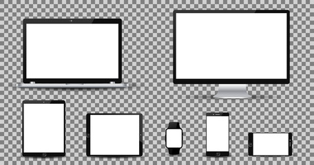 Poster - Set technology devices with white display - vector