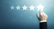© Monster Ztudio - Hand of businessman touching five star symbol to increase rating of company concept, Copy space background for your title