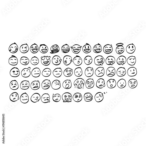 Collection Of Freehand Doodle Emoji Emoticons Vector Il Ration Sketch Hand Drawn With Black Lines Isolated On White Background Collection Of Freehand Doodle Emoji Emoticons Vector Il Ration Sketch Hand Drawn With Black Lines Isolated On White Background
