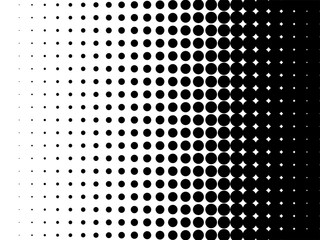 Canvas Print - Radial halftone pattern texture. Vector black and white radial dot gradient background for retro, vintage wallpaper graphic effect. Monochrome pop art dot overlay for poster illustration