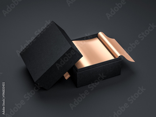 Download Black square Gift Box Mockup with gold wrapping paper ...