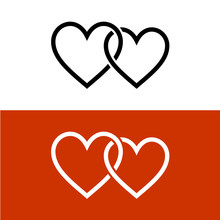 Two Line Style Hearts Together Linked Love Symbol.