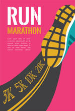City Running Marathon. Athlete Runner Feet Running On Road Closeup. Illustration Vector