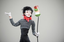 Wooden Smiling Mime Man Brunette Makeup French Toy