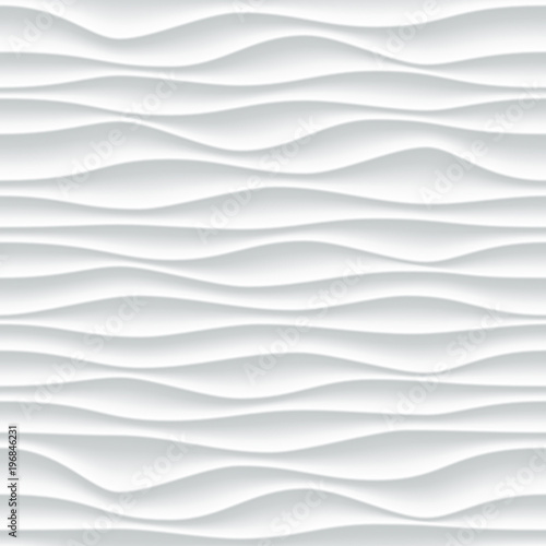 Fototapeta do kuchni White wave pattern background with seamless wave wall texture. Vector trendy ripple wallpaper interior decoration. Seamless 3d geometry design