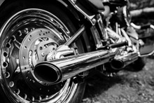 Rear View Of Motorcycle Exhaust Chrome Pipes