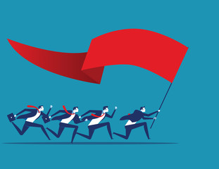 Wall Mural - Business team holding flag and running to success. Concept business vector illustration.