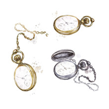 Pocket Watches. Watercolor Illustration.