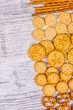 © morissfoto - Mix of snacks : pretzels, crackers, cookies.