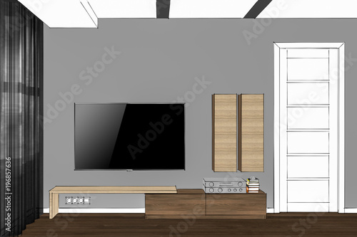3d Illustration Tv Stand And Entertainment Center With