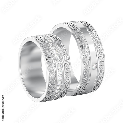 Ilration Isolated Two White Gold Or Silver Decorative Wedding Ilration Isolated Two White Gold Or Silver Decorative Wedding Bands Carved Out Rings With Ornament