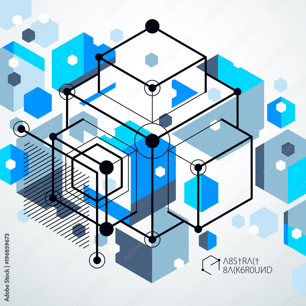 Vector drawing of blue industrial system created with lines and 3D ...