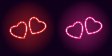 Wall Mural - Red and pink neon pair of hearts