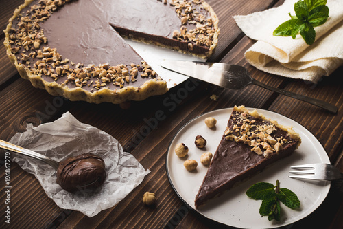 Fotomural Nutella, hazelnut tart. Chocolate dessert.