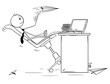 Cartoon stick man drawing conceptual illustration of bored businessman throwing paper airplanes at work.
