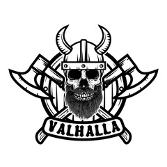 Wall Mural - Skull in horned viking helmet. Design element for poster, emblem, t shirt.