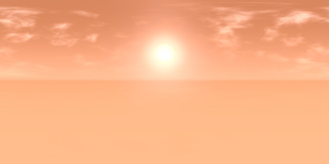 Wall Mural - 10k hdri map: sun in cloudy red sky over an desert landscape on an alien planet (high resolution env