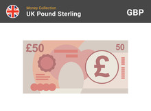 50 Pound Sterling Banknote. British Money. Currency. Vector Illustration.