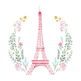 Fototapeta Miasta - Watercolor Eiffel Tower