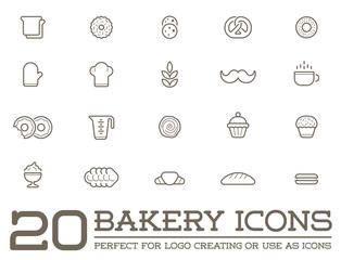 Set of Raster Bakery Pastry Elements and Bread Icons Illustration can be used as Logo or Icon in premium quality