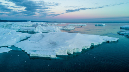 Wall Mural - largest icebergs in the greenland. drone view ificebergs field