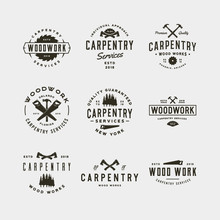 Set Of Vintage Carpentry Logos. Vector Illustration