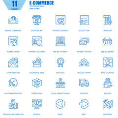 Aufkleber - Thin line online shopping and e-commerce icons set for website and mobile site and apps. Contains such Icons as Online Payment, Support. 48x48 Pixel Perfect. Editable Stroke. Vector illustration.