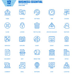 Leinwandbilder - Thin line business essential, communication and office icons set for website and mobile site apps. Contains such Icons as Chart, Awards. 48x48 Pixel Perfect. Editable Stroke. Vector illustration.