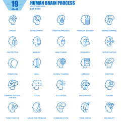 Leinwandbilder - Thin line human brain process, features and emotions icons set for website and mobile site and apps. Contains such Icons as Target, Skill. 48x48 Pixel Perfect. Editable Stroke. Vector illustration.
