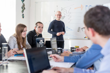 Wall Mural - relaxed informal it business startup company meeting. team leaders discussing and brainstorming new 