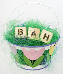 Easter basket filled with grouch's BAH HUMBUG sentiment.