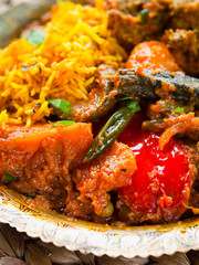 Poster - Indian Authentic Traditional Vegetable Curry with Saffron Basmati Rice and Naan Bread