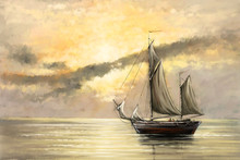 Sea Landscape, Oil Paintings, Digital Art, Ship, Boat. Fine Art.