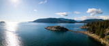 Fototapeta Do pokoju - Aerial panoramic view of Whytecliff Park during a vibrant sunny day. Taken in Horseshoe Bay, West Vancouver, British Columbia, Canada.