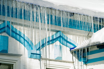  Icicles on the roof in the spring.