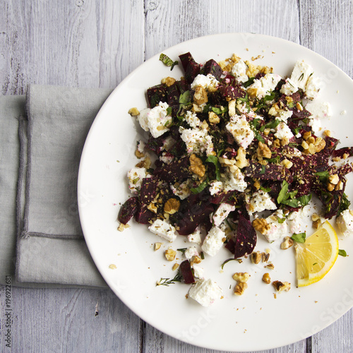 Beetroot Salad With Cottage Cheese And Walnuts European Cuisine