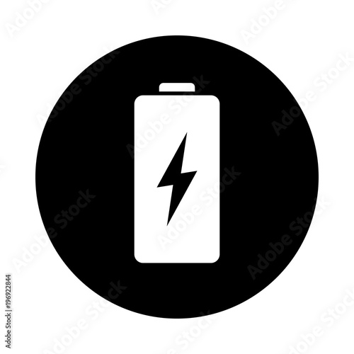Battery circle icon. Black, round, minimalist icon isolated on white