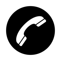 Wall Mural - Phone circle icon. Black, round, minimalist icon isolated on white background. Handset simple silhouette. Web site page and mobile app design vector element.