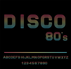 Disco Alphabet. 80 s Retro Font. Vector disco alphabet