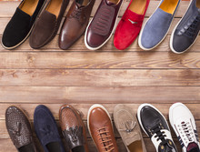 Shoe Collection On Wood Background