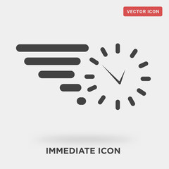 immediate icon on grey background, in black, vector icon illustration