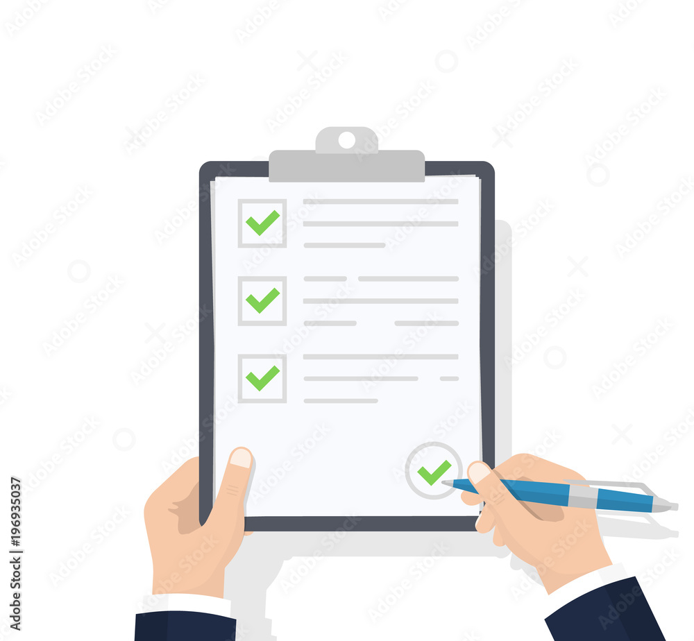 Businessman hands holding clipboard checklist with pen. Checklist ...